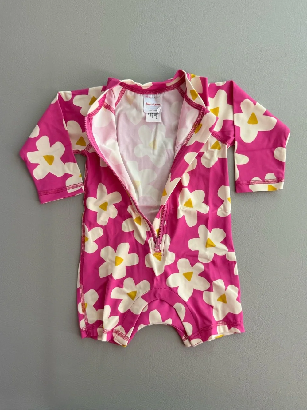 Hanna Andersson Long Sleeve Rashguard Pink Flowers Baby Swimsuit 6-12M - New